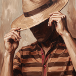 Shielded Brim - geschilderd portret man met strohoed wanddecoratie