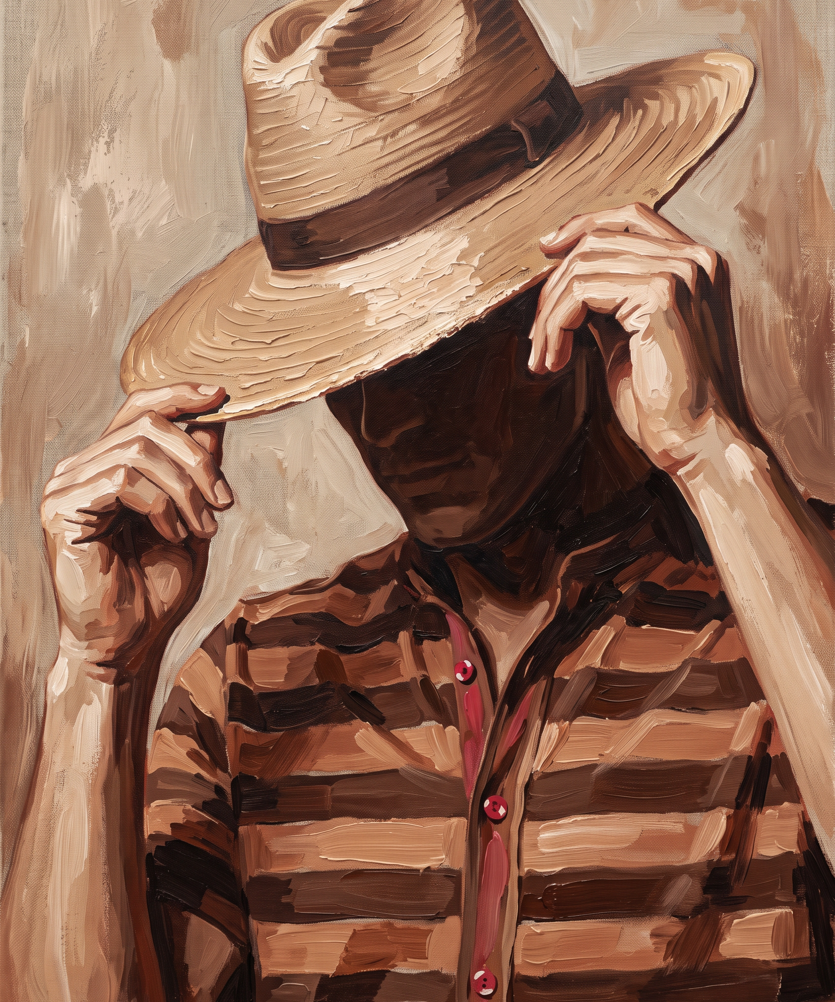 Shielded Brim - geschilderd portret man met strohoed wanddecoratie