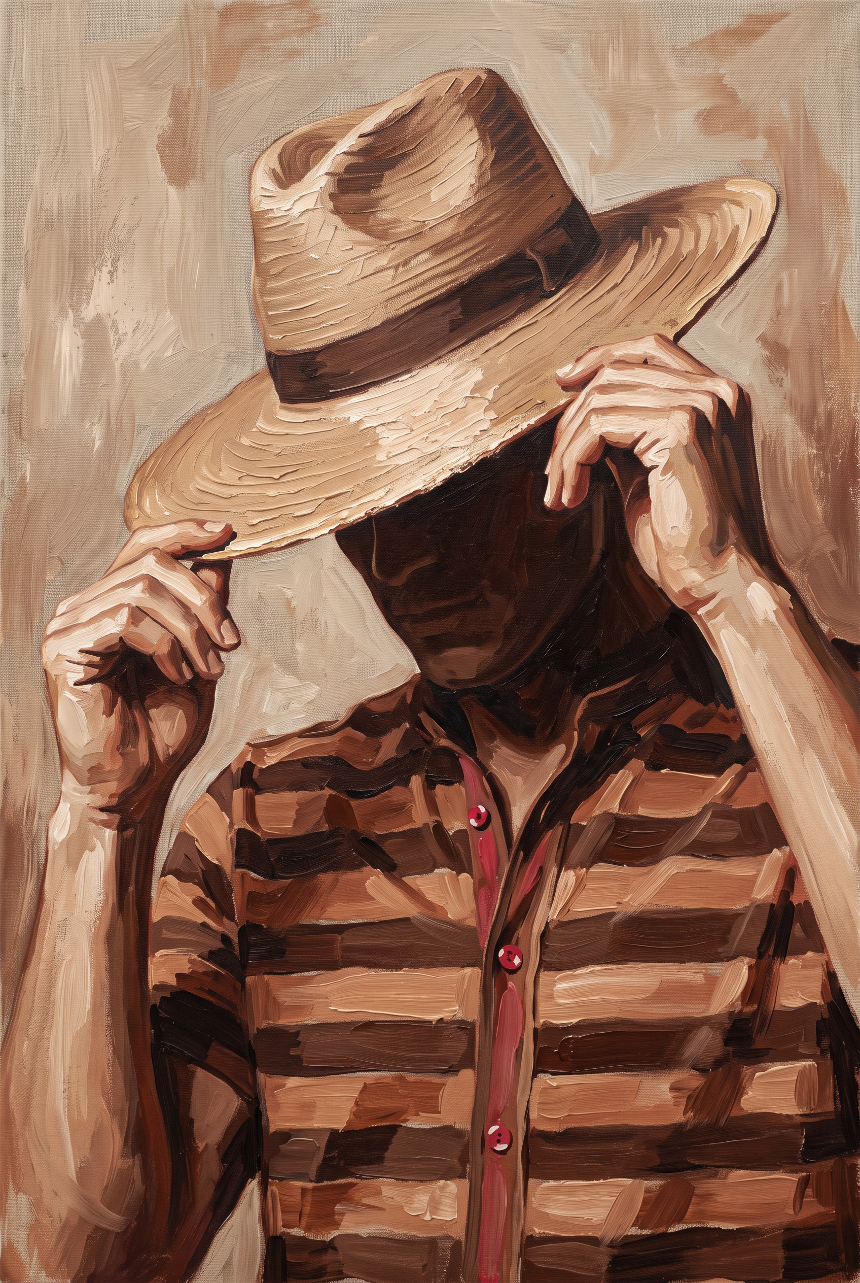 Shielded Brim - geschilderd portret man met strohoed wanddecoratie