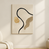 Single Thread van Wandkraft op canvas zonder lijst, vlak aan de muur, in een licht Scandinavisch interieur.