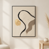 Single Thread van Wandkraft op canvas in zwarte baklijst, in een licht Scandinavisch interieur.