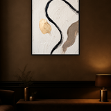 Single Thread van Wandkraft op canvas in zwarte baklijst, in een verfijnd dark-luxury interieur.