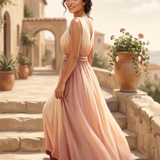 Soft Descent - vrouw op mediterrane stenen trap wanddecoratie