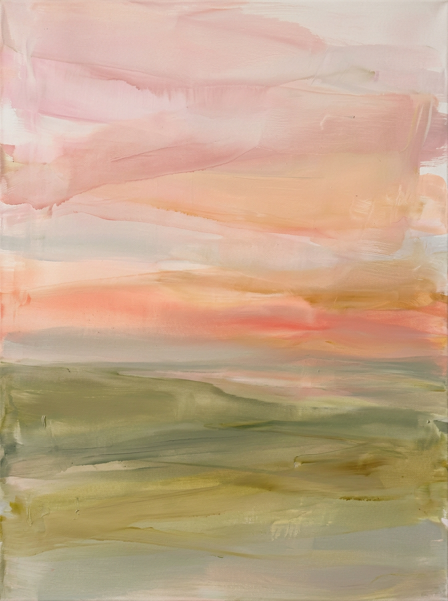 Soft Horizon - zacht abstract landschap in roze, perzik en olijfgroen