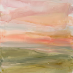 Soft Horizon - zacht abstract landschap in roze, perzik en olijfgroen