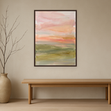 Soft Horizon van Wandkraft op canvas in wenge baklijst, in een licht Japandi interieur.