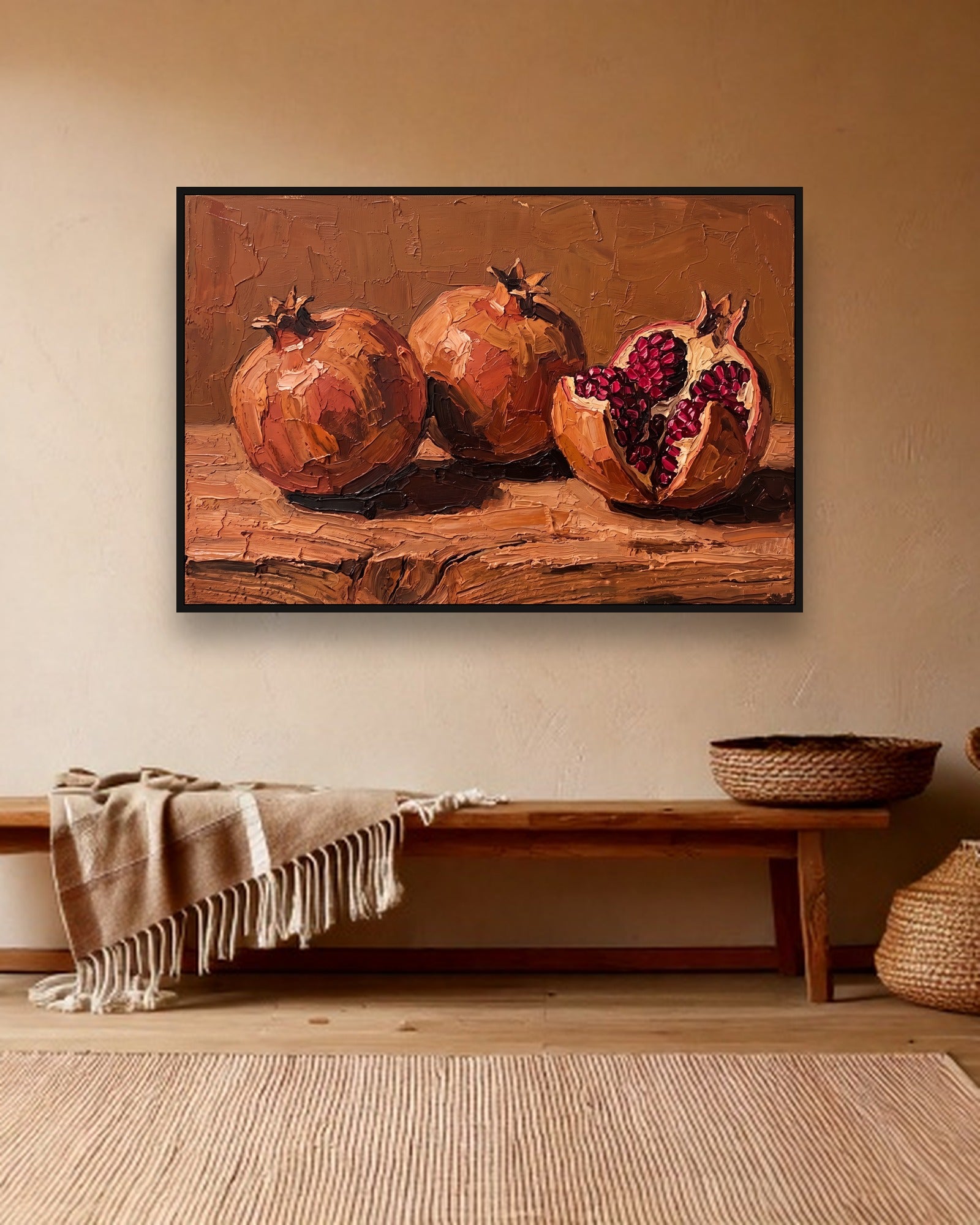 Split Pomegranate sfeerbeeld met zwarte baklijst in bohemien interieur