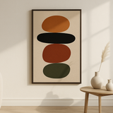 Still Balance van Wandkraft op akoestisch vilt in wenge baklijst, in een licht Scandinavisch interieur.