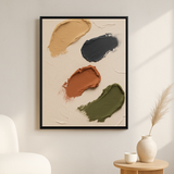 Still Balance van Wandkraft op akoestisch vilt in zwarte baklijst, in een licht Scandinavisch interieur.