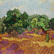 Wandkraft Wanddekoration: Vincent van Gogh Gemälde: grüne Olivenbäume auf gelb-violettem Feld im expressiven Stil, lebendige Wanddekoration. für ein stilvolles Interieur