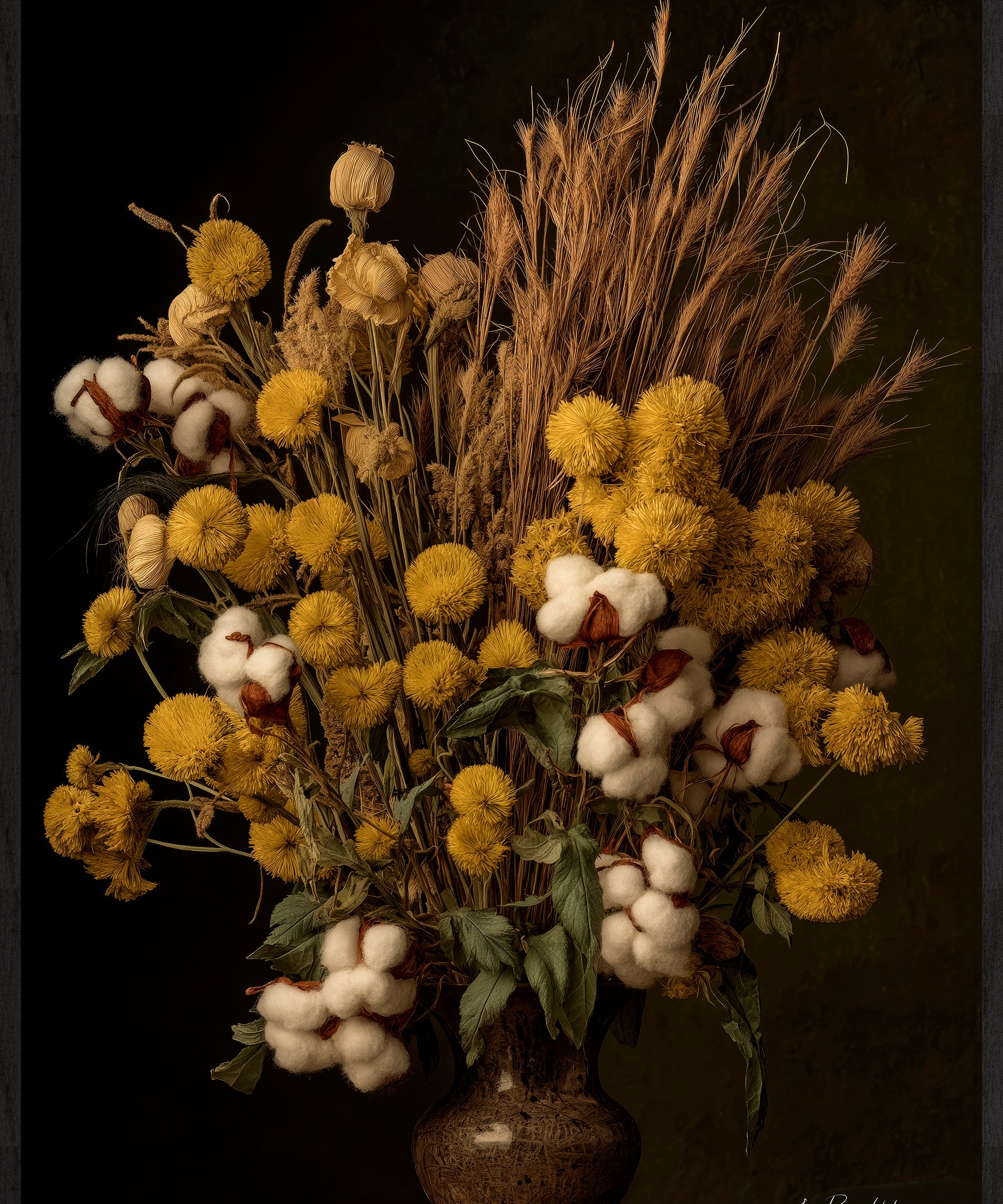 Cotton Wild Flowers Walldecoration Wandkraft 40x60 cm Baklijst Zwart