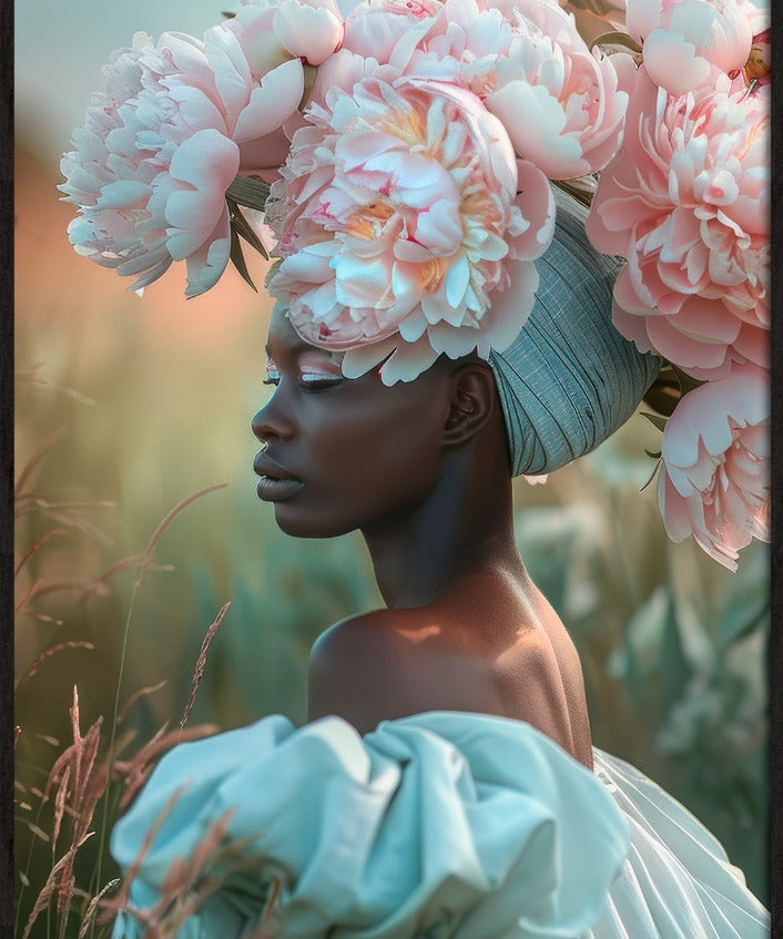 Peony Queen Walldecoration Wandkraft 80x120 cm Baklijst zwart
