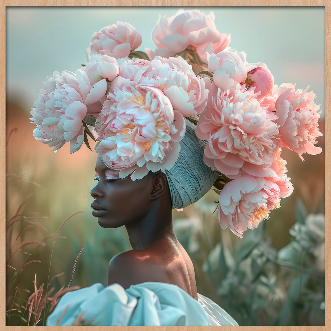 Peony Queen Walldecoration Wandkraft 74x74 cm Baklijst blank