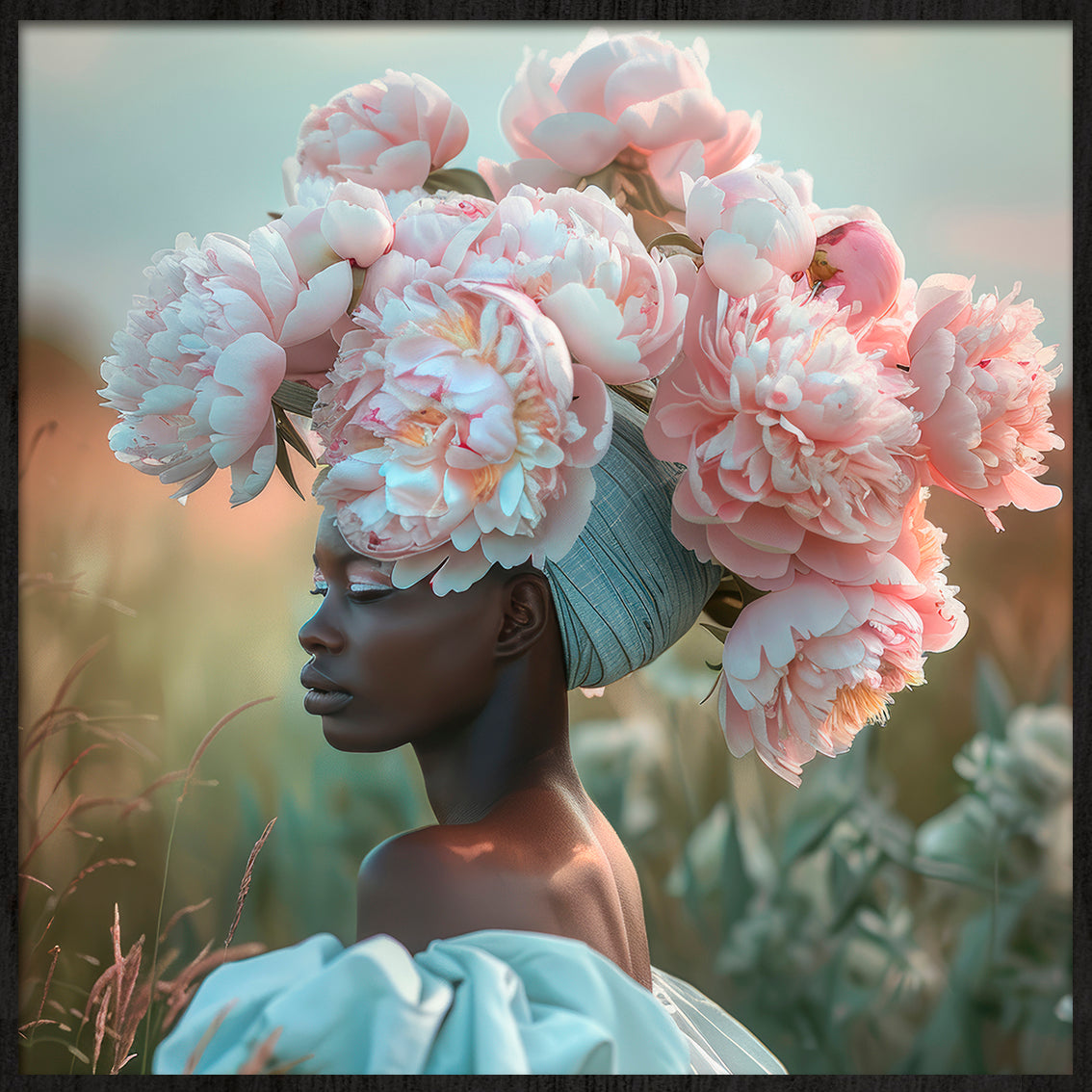 Peony Queen Walldecoration Wandkraft 74x74 cm Baklijst zwart