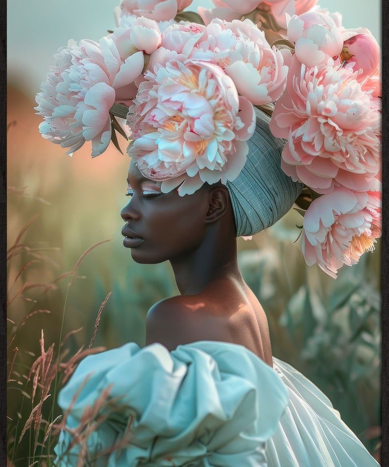 Peony Queen Walldecoration Wandkraft 98x148 cm Baklijst zwart