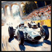 Décoration murale Wandkraft : voiture de Formule 1 classique sur un circuit ensoleillé devant un aqueduc en pierre, art mural vintage de style rétro. Pour un intérieur élégant