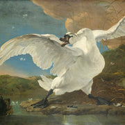 Décoration murale Wandkraft : cygne blanc majestueux sur la berge dans un style artistique classique, décoration murale luxueuse Dutch Masters 012 par Wandkraft. pour un intérieur élégant