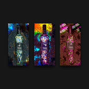 Wandkraft wanddecoratie: Drie Wandkraft drankflessen met unieke dierenlogo's, luxe kunstwerk in felle kleuren en abstracte stijl voor Fashionista 016. voor een stijlvol interieur