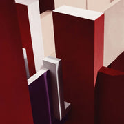 Wandkraft Wanddekoration: Abstrakte Wandkunst mit roten, weißen und lila geometrischen Blöcken im modernen Stil, geeignet für luxuriöse Interieurdekoration. für ein stilvolles Interieur
