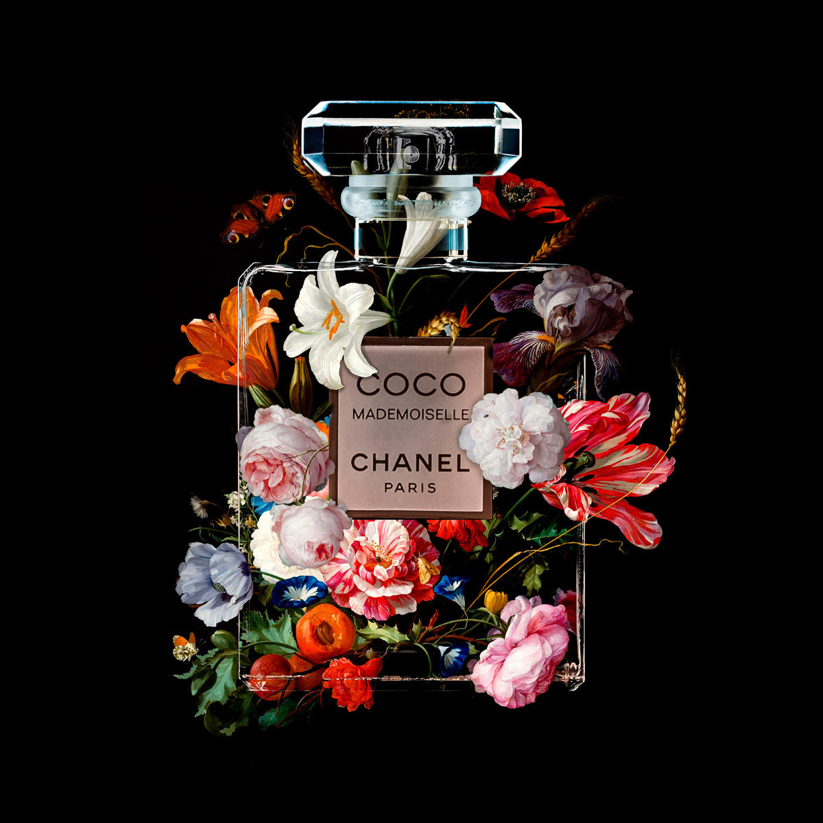 The Perfume Collection VI Walldecoration Wandkraft 100x100 cm Baklijst zwart