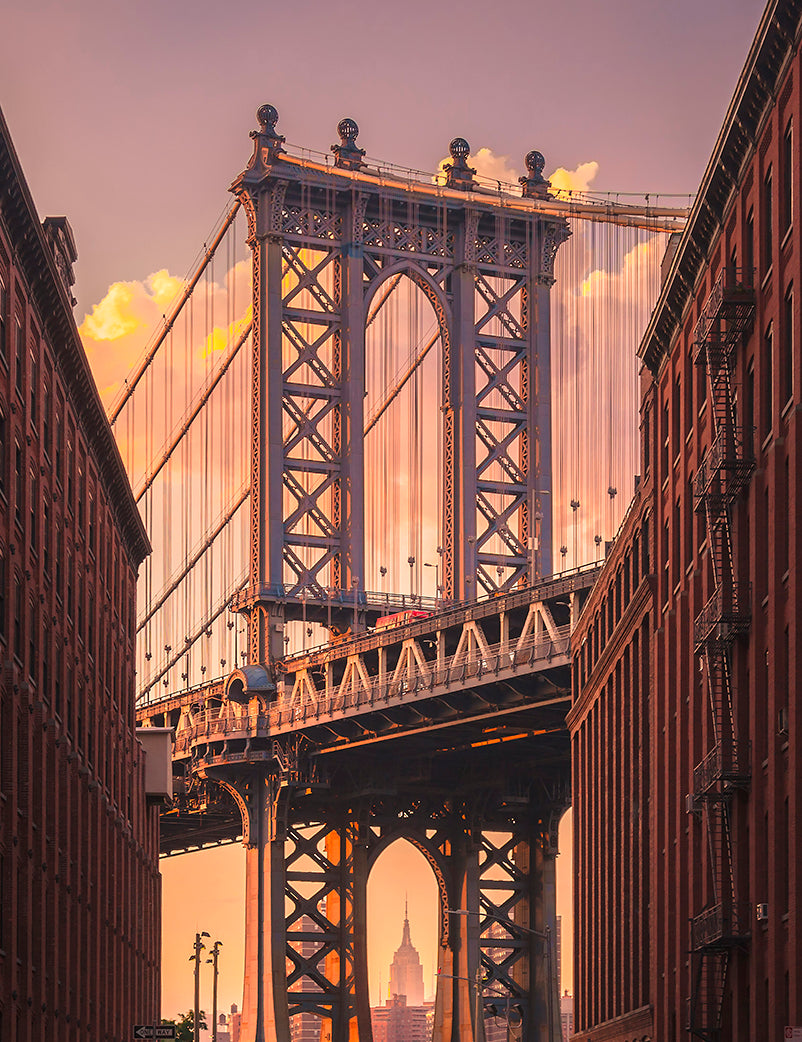 Manhattan Bridge from Brooklyn street Walldecoration Wandkraft 80x120 cm Aluminium Profiel