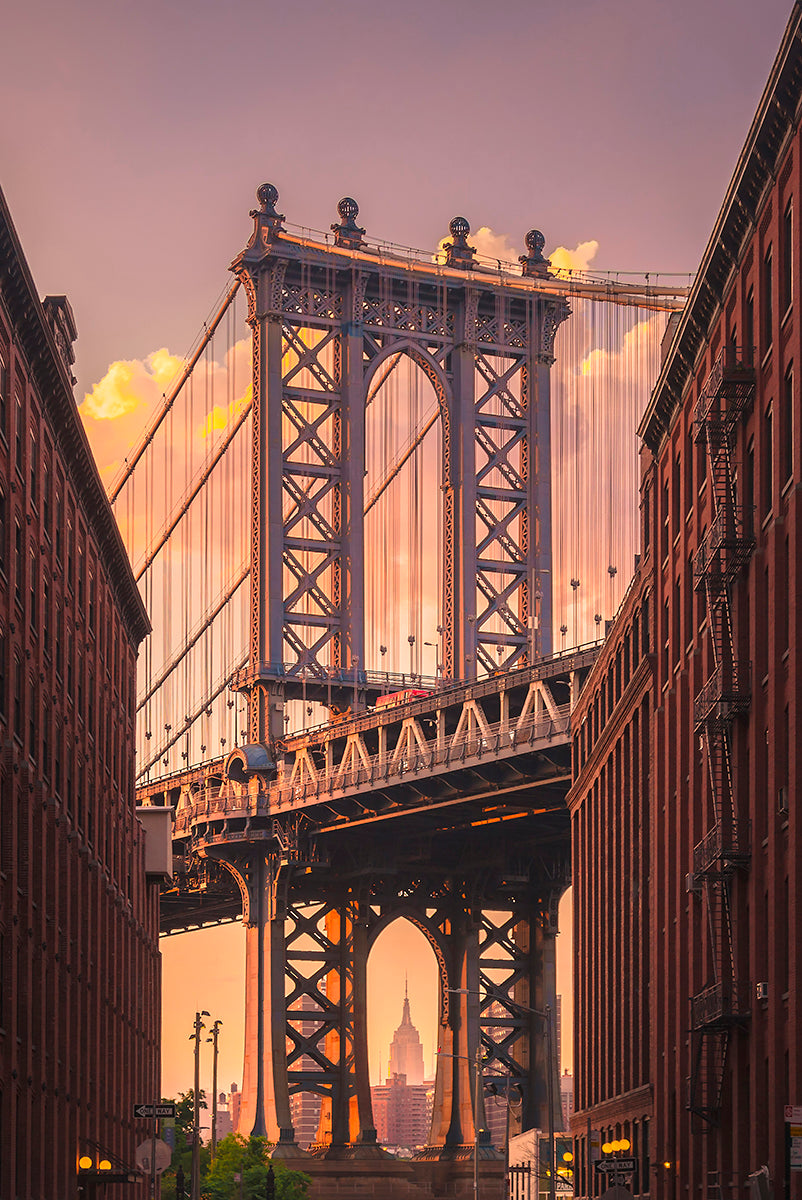 Manhattan Bridge from Brooklyn street Walldecoration Wandkraft 80x120 cm Aluminium Profiel