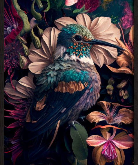The Hummingbird Walldecoration Wandkraft 100x150 cm Baklijst zwart