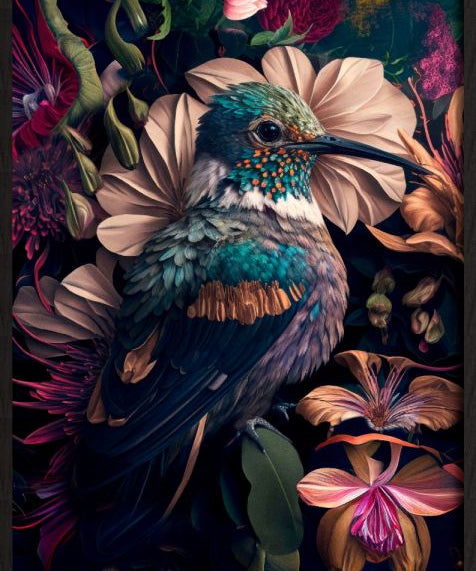 The Hummingbird Walldecoration Wandkraft 80x120 cm Baklijst zwart