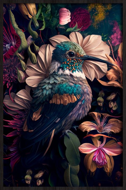The Hummingbird Walldecoration Wandkraft 80x120 cm Baklijst zwart