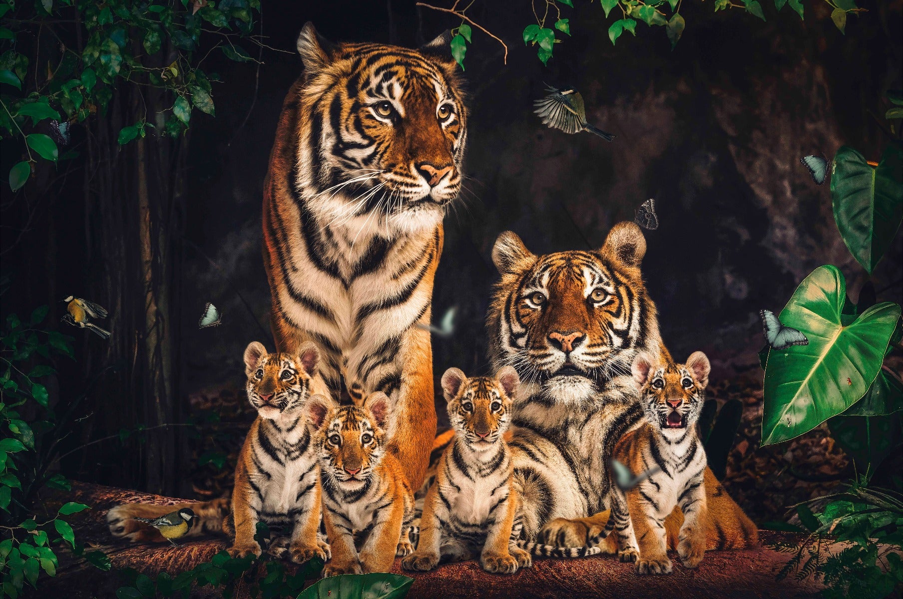 Tiger Family Walldecoration Wandkraft 118x70 cm