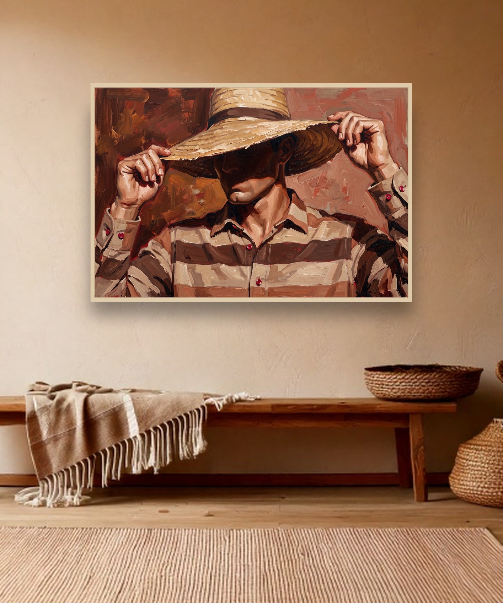 Straw Horizon sfeerbeeld met blanke houten lijst in bohemien interieur