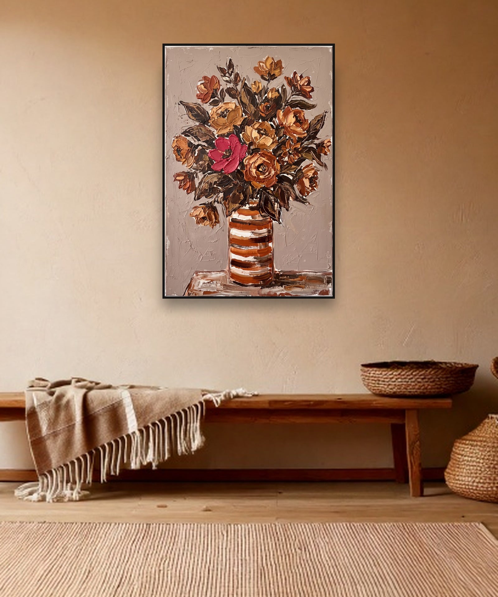 Striped Bouquet ambiance avec cadre caisse noir dans un intérieur bohème
