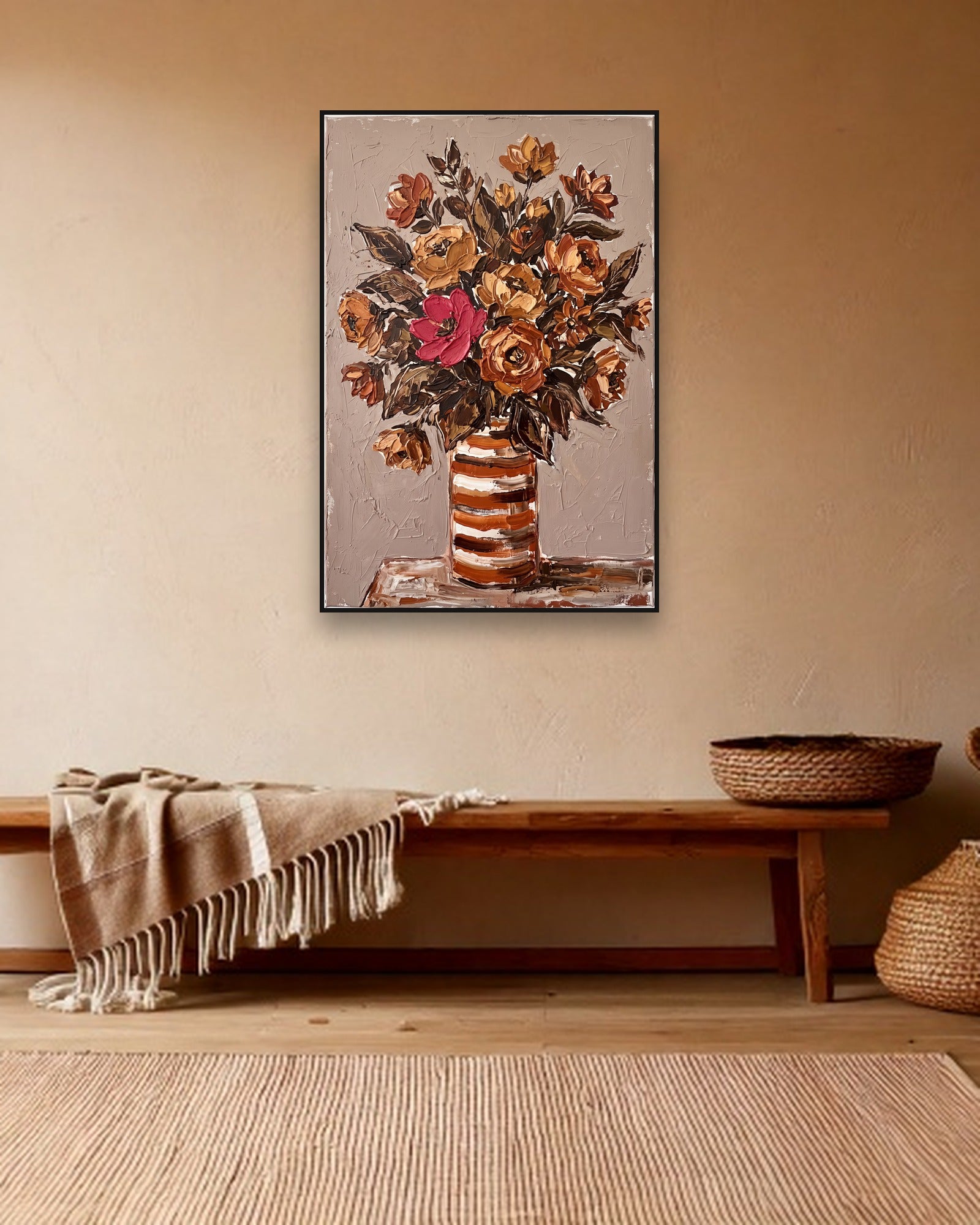 Striped Bouquet ambiance avec cadre caisse noir dans un intérieur bohème