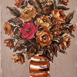 Striped Bouquet - boeket in gestreepte vaas, amber en brons, Wandkraft