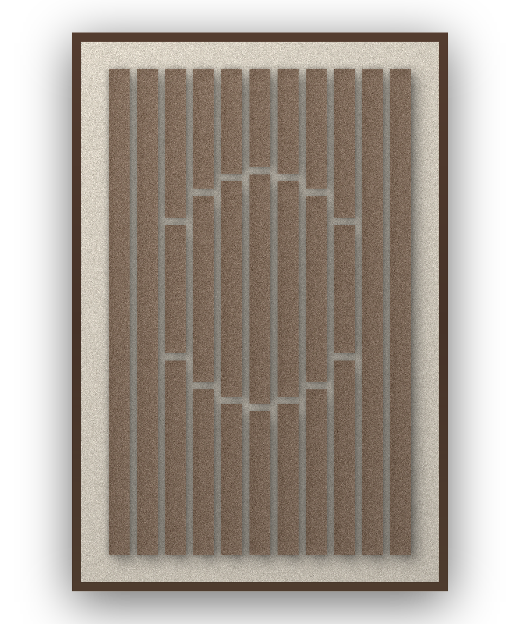 Striped Sun Cocoa Akustikfilz-Paneel mit kastanienbraunem Schattenfugenrahmen (Wenge), freigestellt