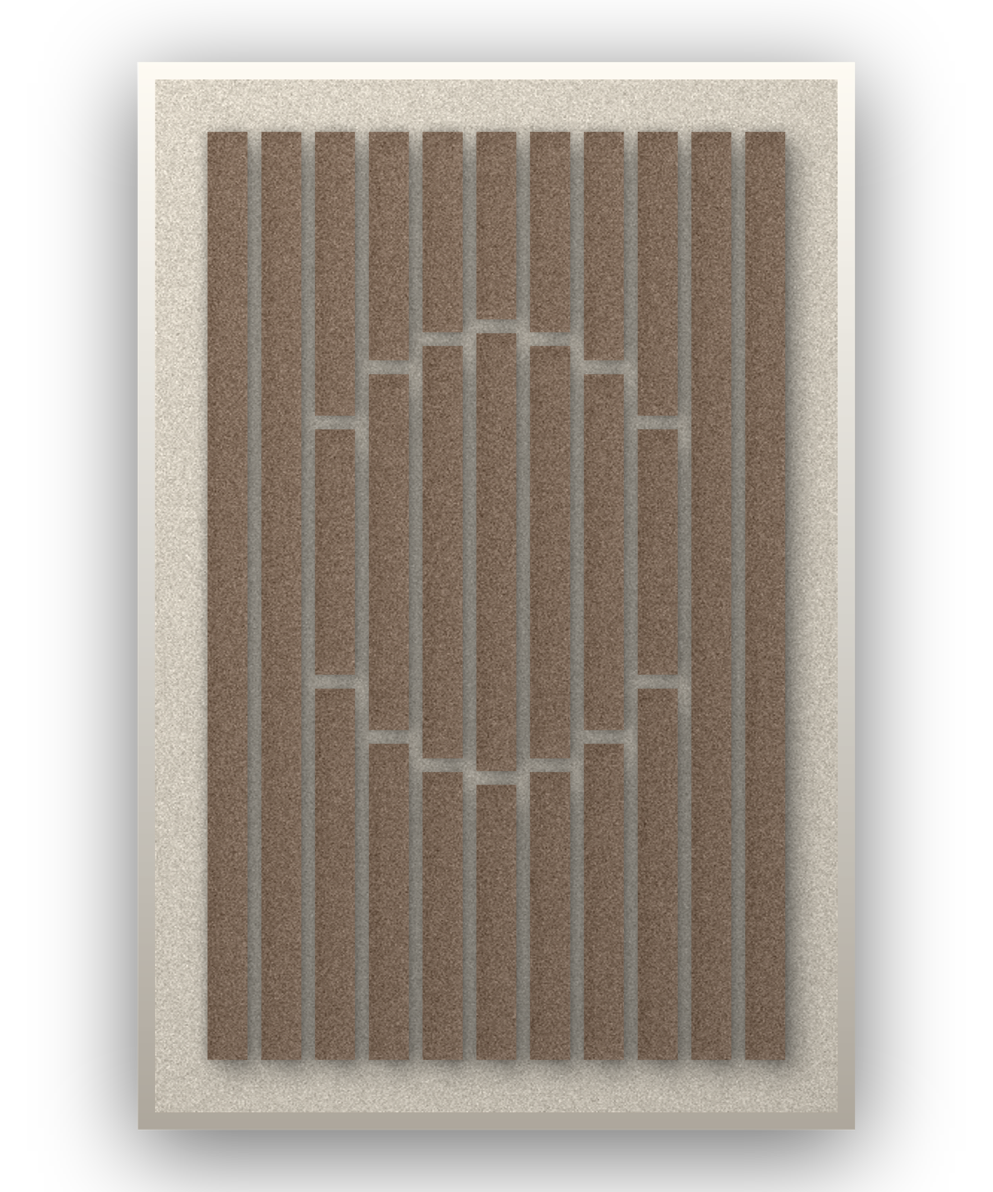 Striped Sun Cocoa Akustikfilz-Paneel mit weißem Schattenfugenrahmen, freigestellt