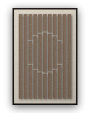 Panneau en feutre acoustique Striped Sun Cocoa avec éléments appliqués brun café sur ivoire, cadre caisse noir
