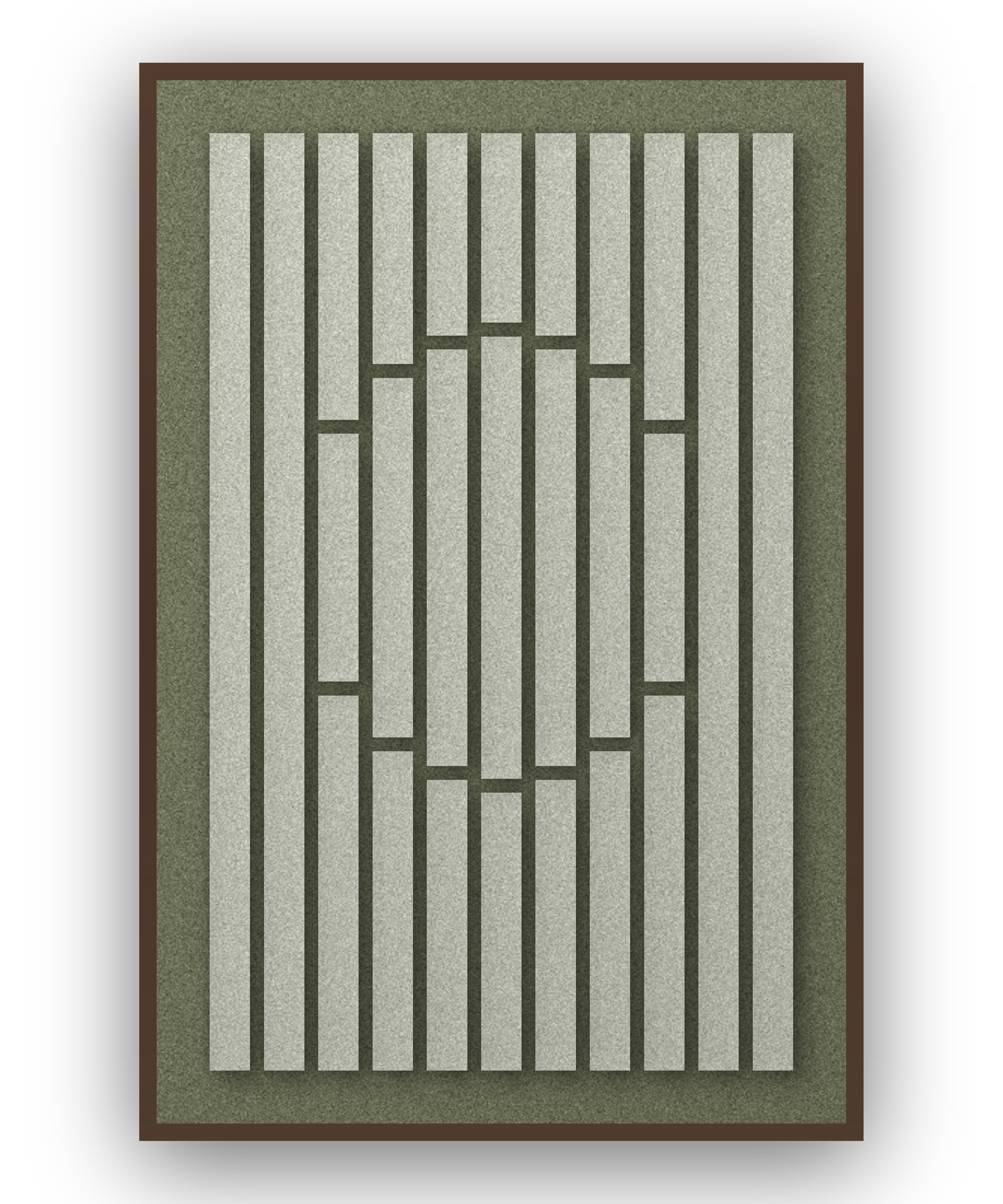 Striped Sun Fern Akustikfilz-Paneel mit kastanienbraunem Schattenfugenrahmen (Wenge), freigestellt