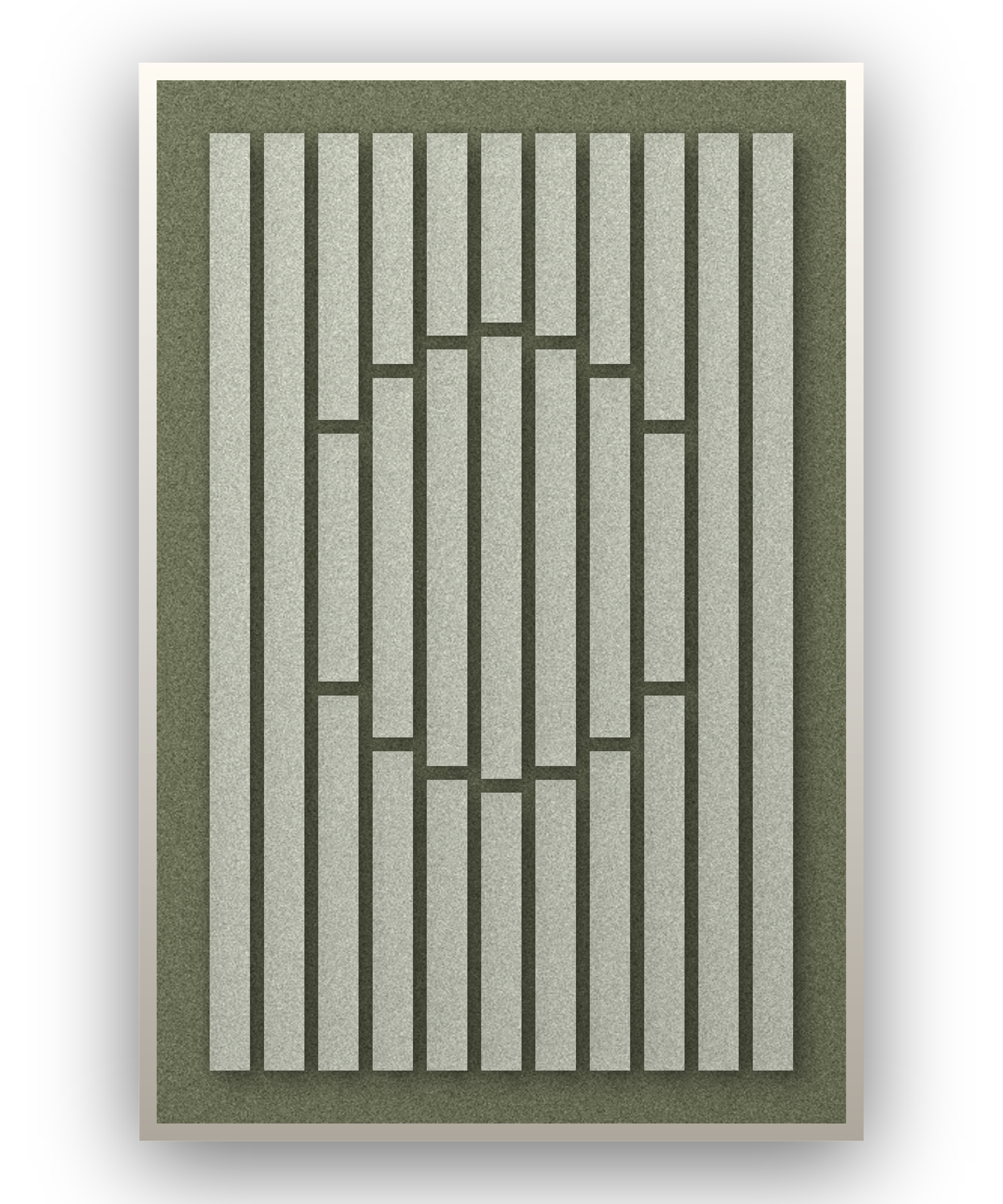 Striped Sun Fern Akustikfilz-Paneel mit weißem Schattenfugenrahmen, freigestellt
