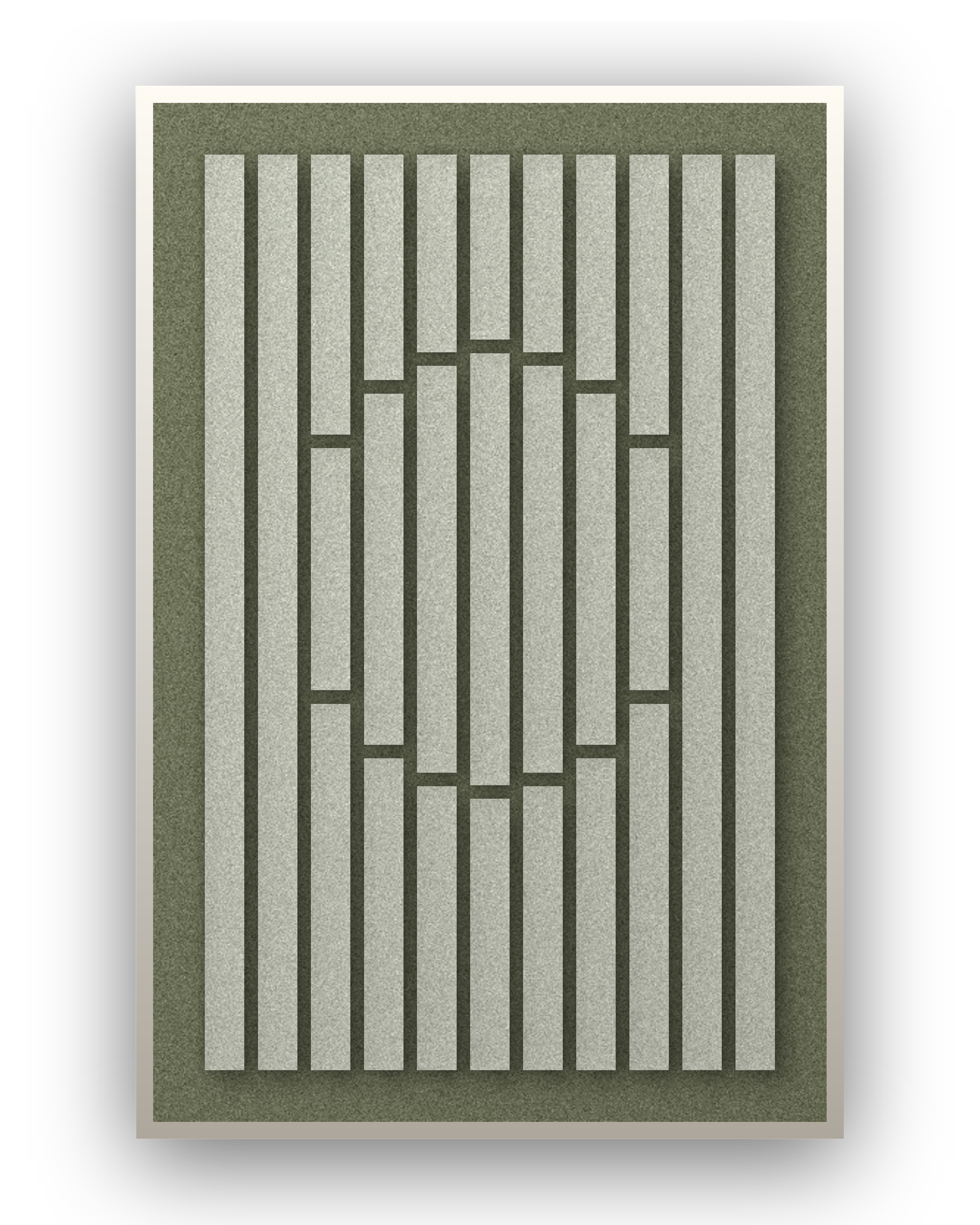 Panneau en feutre acoustique Striped Sun Fern avec cadre caisse blanc, détouré