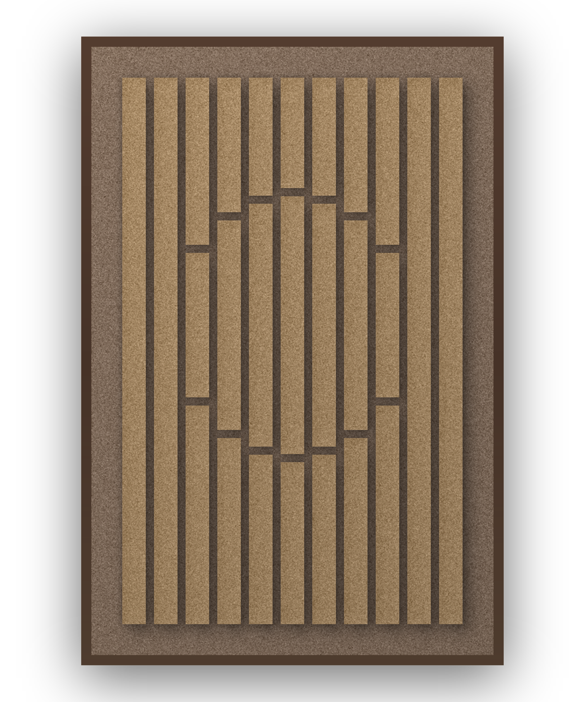 Striped Sun Latte Akustikfilz-Paneel mit kastanienbraunem Schattenfugenrahmen (Wenge), freigestellt