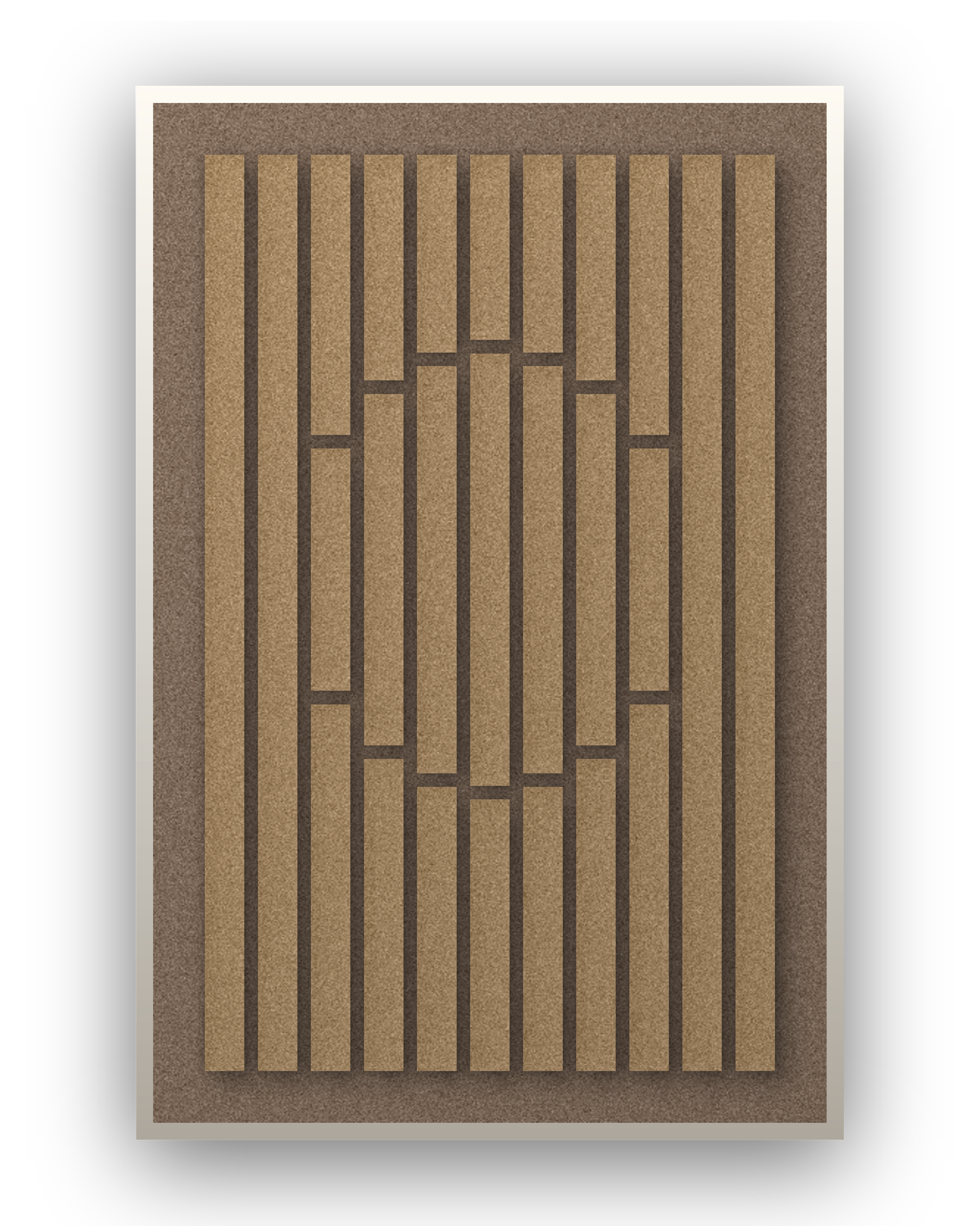 Panneau en feutre acoustique Striped Sun Latte avec cadre caisse blanc, détouré