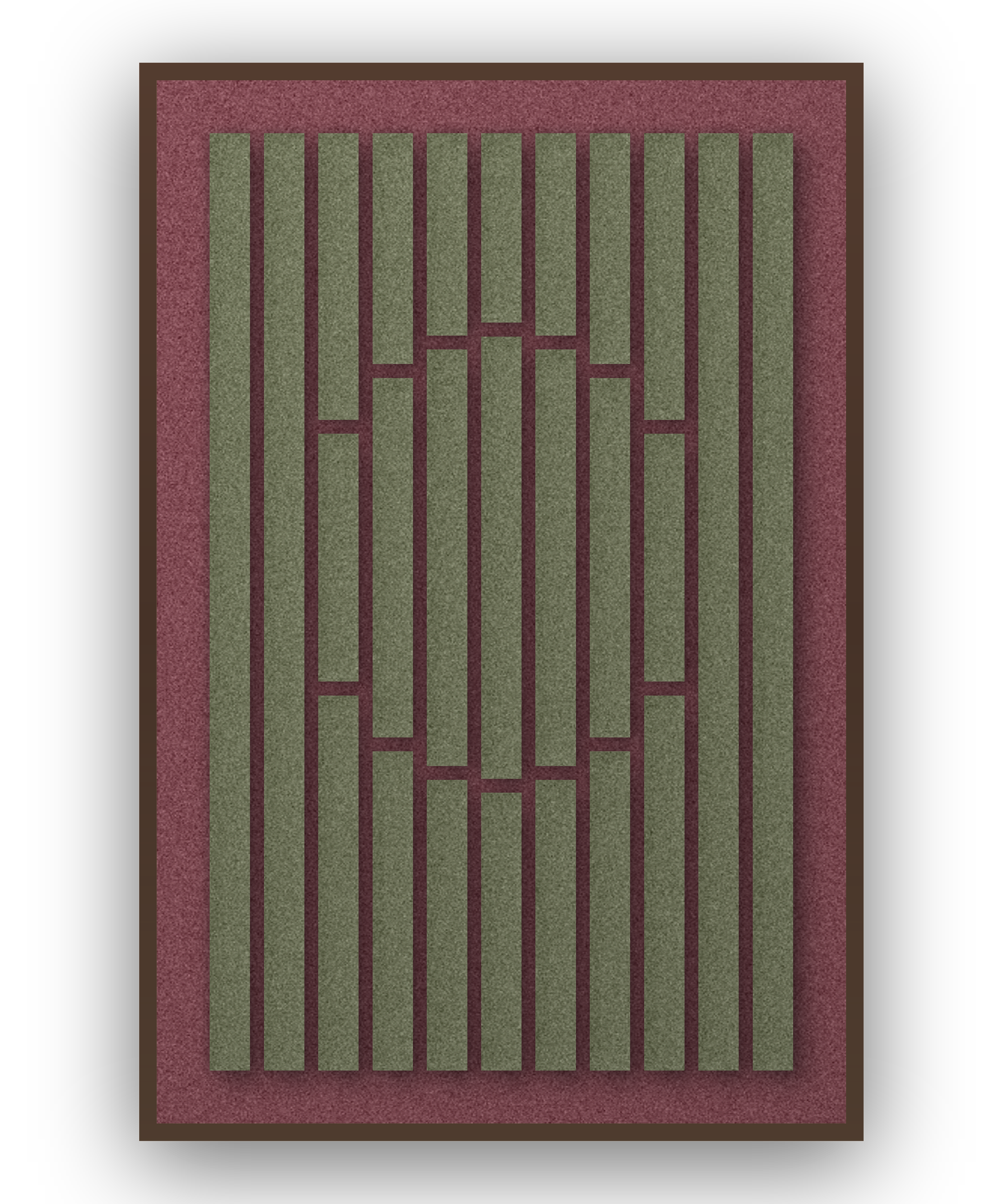 Striped Sun Wine Akustikfilz-Paneel mit kastanienbraunem Schattenfugenrahmen (Wenge), freigestellt