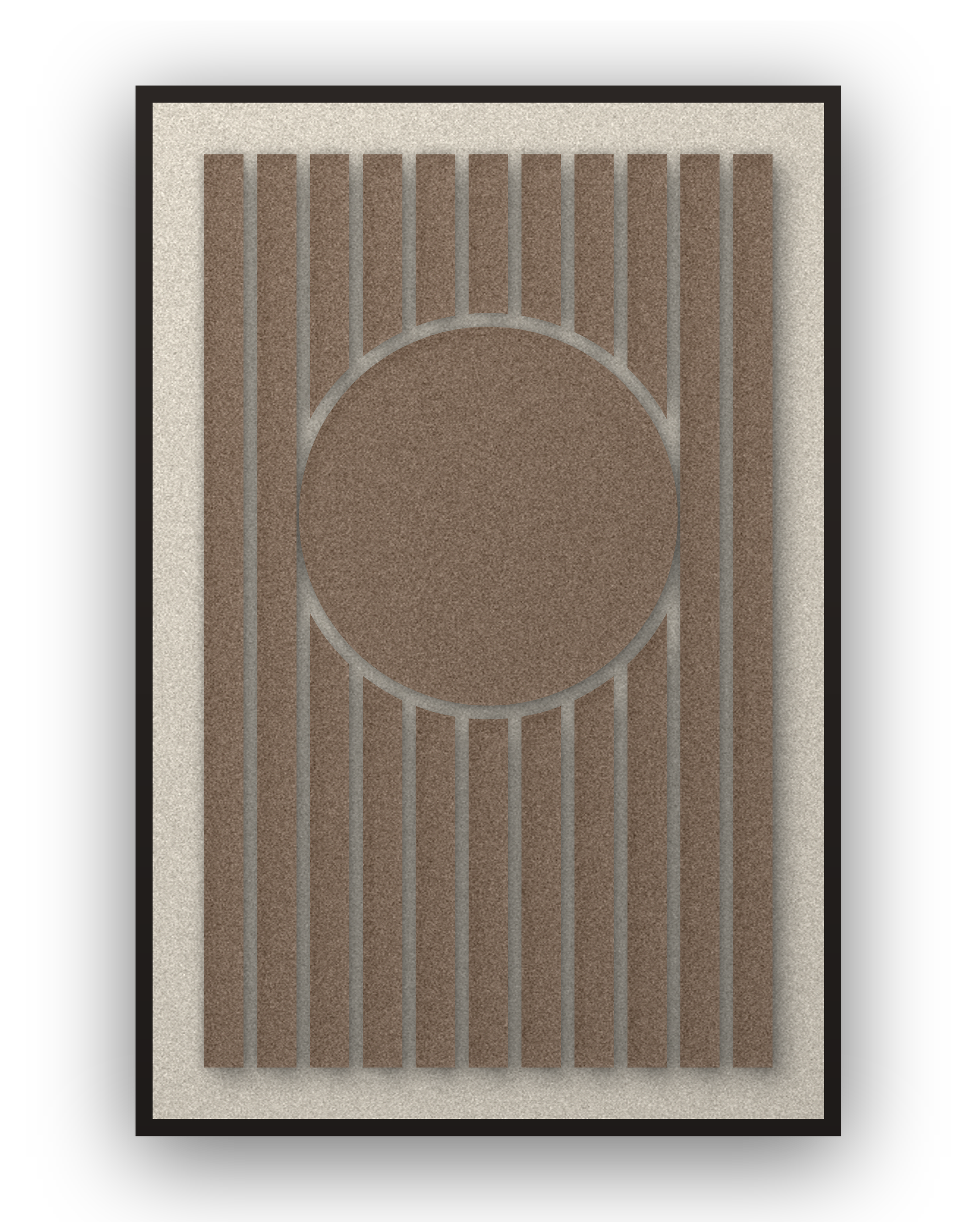 Panneau en feutre acoustique Sun Bend Cocoa avec éléments appliqués brun café sur ivoire, cadre caisse noir