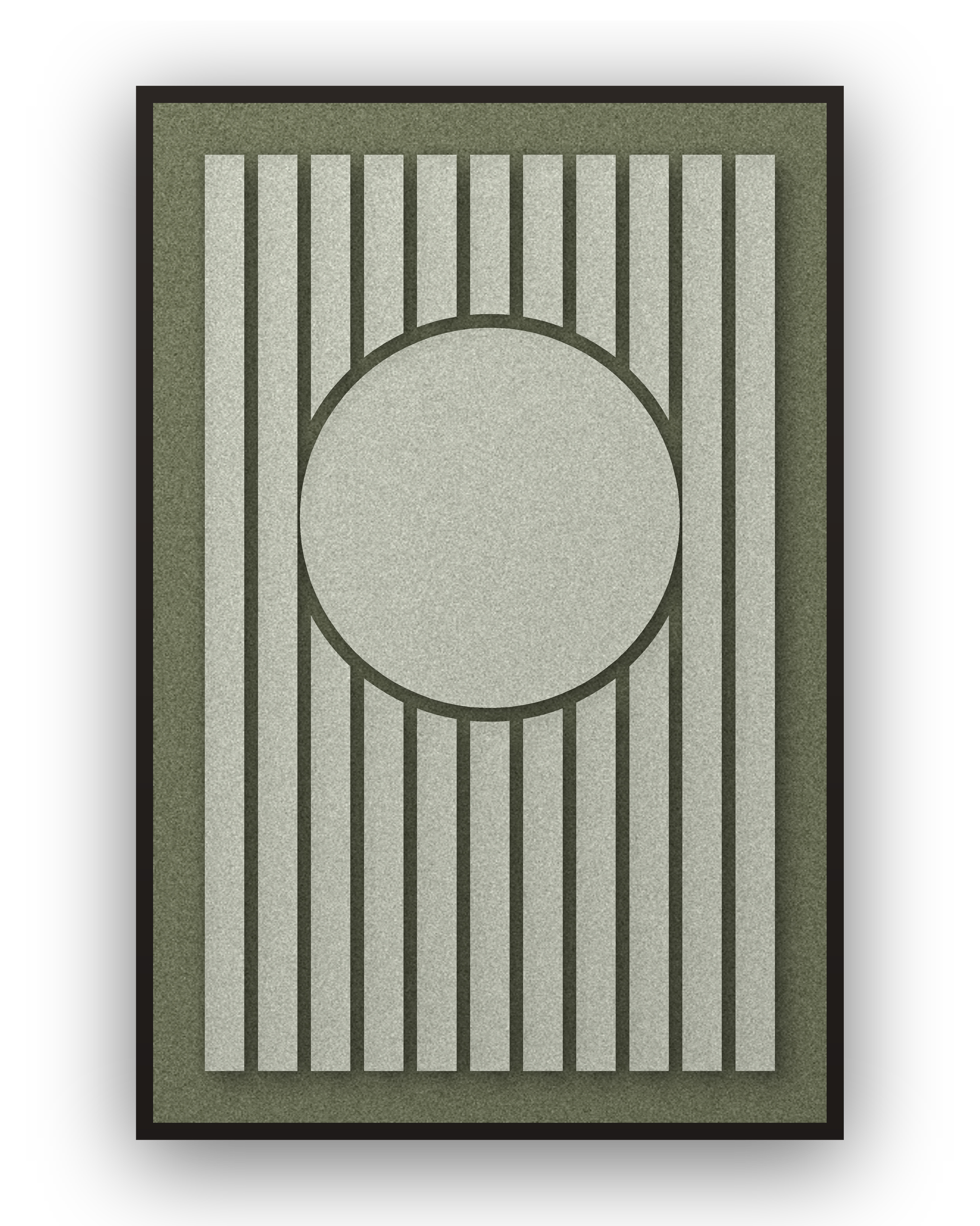 Panneau en feutre acoustique Sun Bend Fern avec éléments appliqués gris-vert sur vert forêt, cadre caisse noir