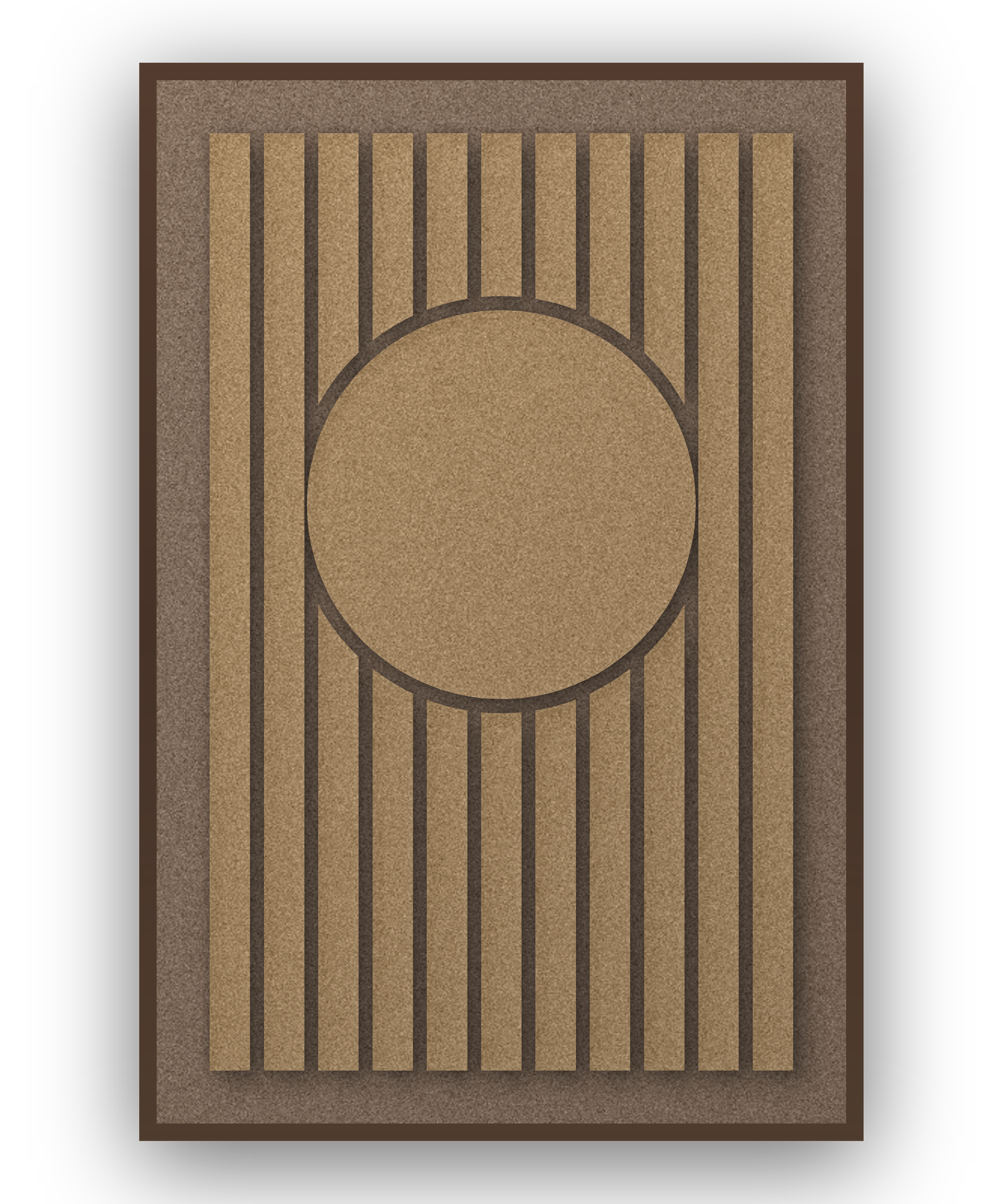 Sun Bend Latte Akustikfilz-Paneel mit kastanienbraunem Schattenfugenrahmen (Wenge), freigestellt