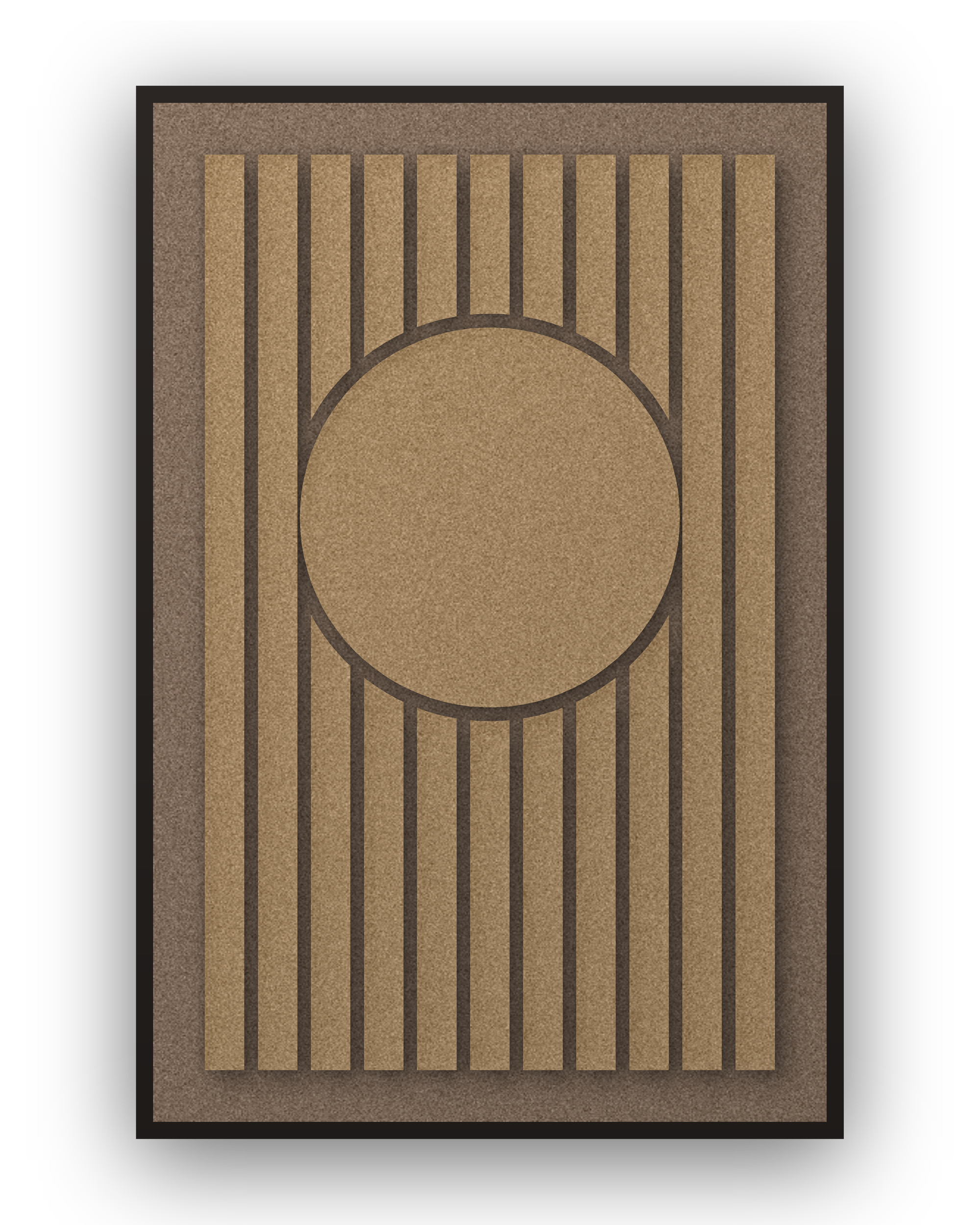 Panneau en feutre acoustique Sun Bend Latte avec éléments appliqués brun latte sur brun café, cadre caisse noir