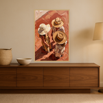 Sunday Hats van Wandkraft op canvas in blanke baklijst, in een warm, licht interieur.