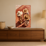 Sunday Hats van Wandkraft op canvas zonder lijst, vlak aan de muur, in een warm, licht interieur.