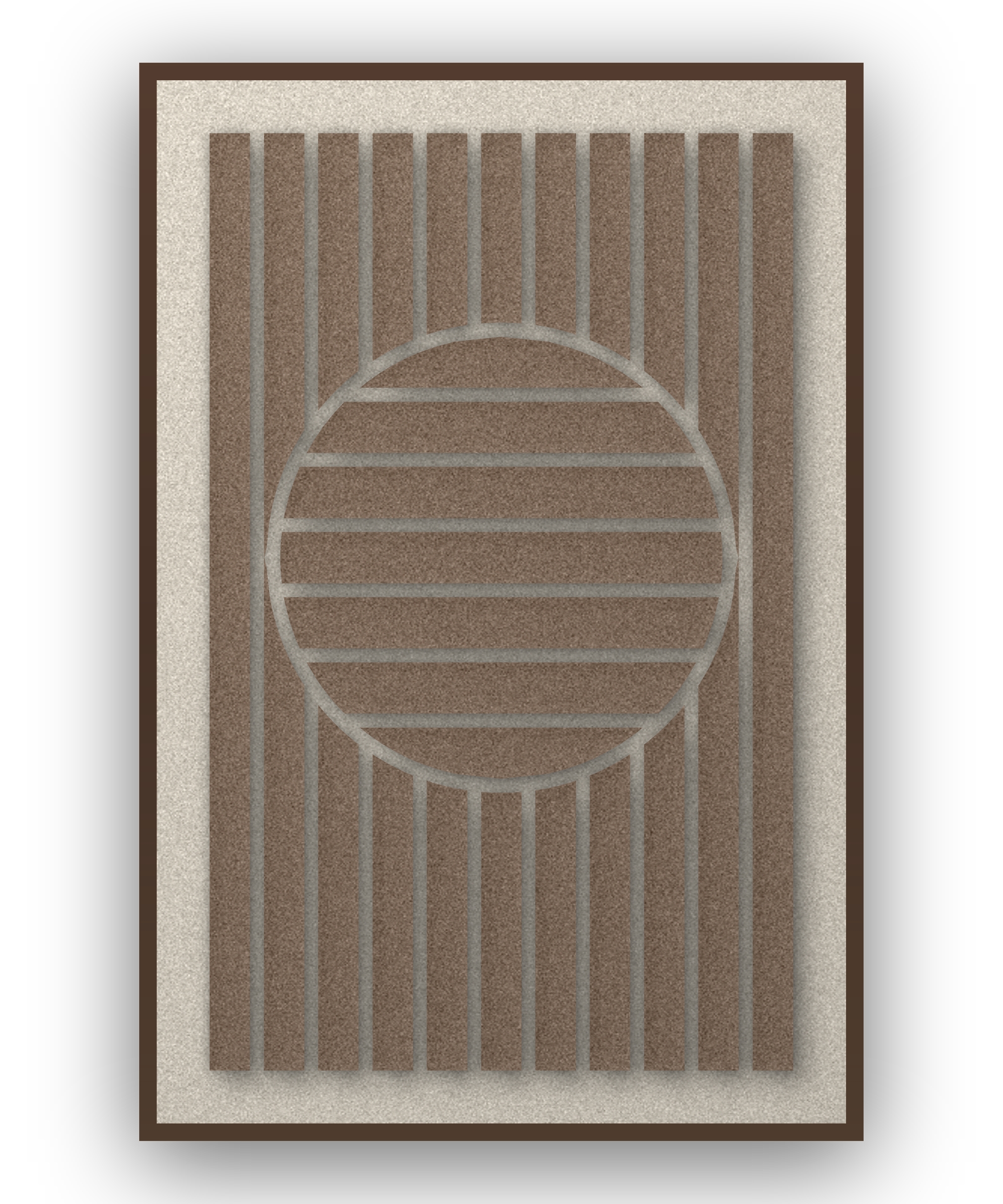 Sun Rings Cocoa Akustikfilz-Paneel mit kastanienbraunem Schattenfugenrahmen (Wenge), freigestellt